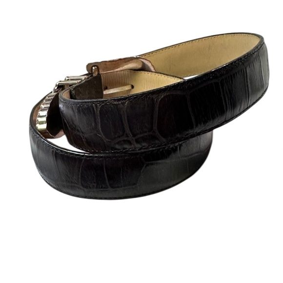 Vintage BRIGHTON Black Genuine Leather Croc Pattern Belt Unisex M - Picture 3 of 8